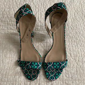 J. Crew Collection Abstract Diamond Print Lanie Stacked Heel Sandal, sz 10